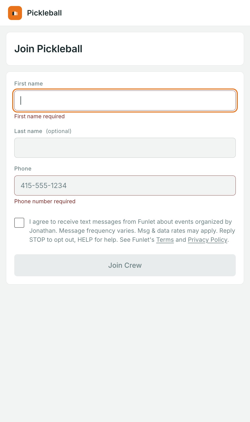 Empty-field errors — canonical mockup